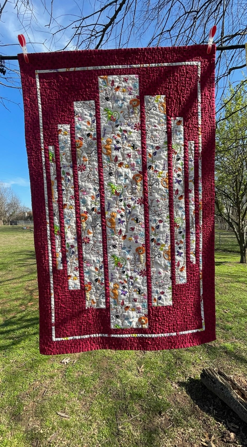 Whimsical Animal Window Pane Quilt, Red