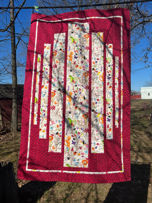 Whimsical Animal Window Pane Quilt, Red