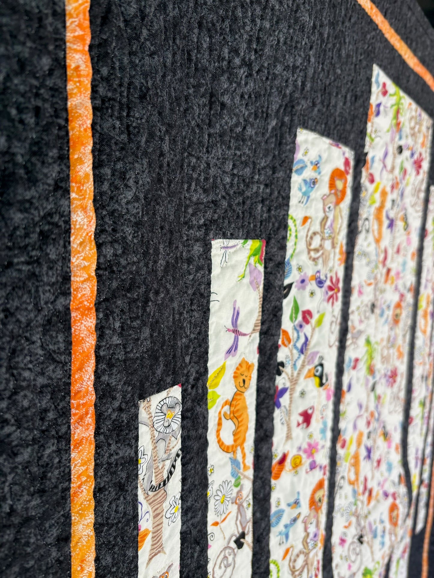 Whimsical Animal Window Pane Quilt, Black