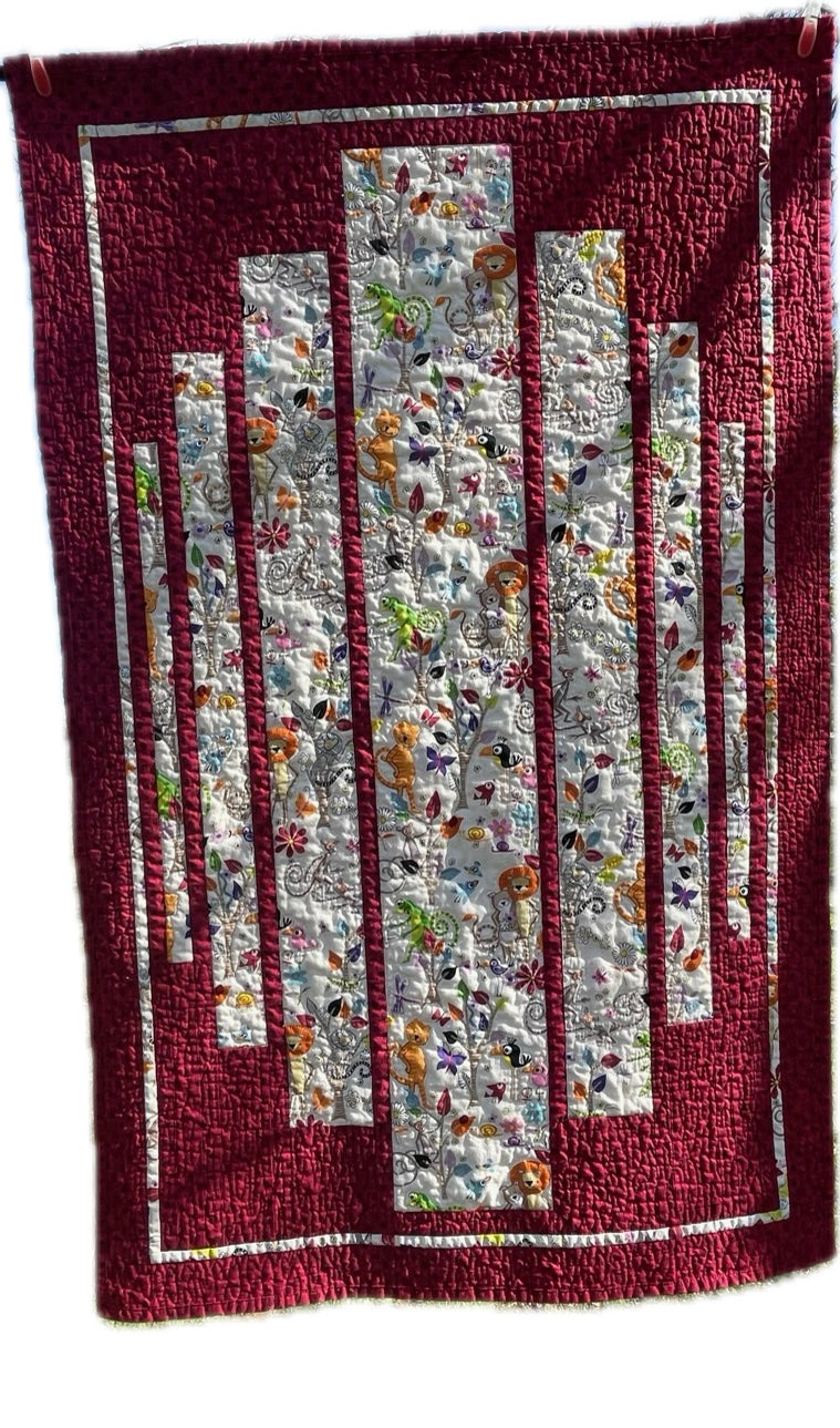 Whimsical Animal Window Pane Quilt, Red